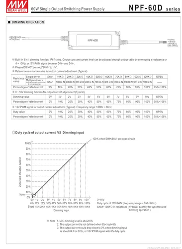 Vista 6 de MEAN WELL NPF-60D-48 60 W Salida única 1.25 A 48 Vdc Salida Max Dimmable Fuente de alimentación conmutada - 1 artículo(s)