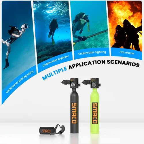 Vista 7 de SMACO Mini tanque de buceo que soporta 6-12 minutos de tiempo de buceo dispositivos de respiración submarina para buceo, mini tanque de buceo