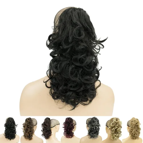 Vista 16 de IMISSU Extensiones de cabello rizado desordenado, cola de caballo con clip en extensiones de cola de caballo (rubio sucio)