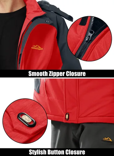 Vista 7 de MAGCOMSEN Chaqueta de invierno para hombre, resistente al agua, abrigo de nieve de forro polar cálido con capucha y múltiples bolsillos