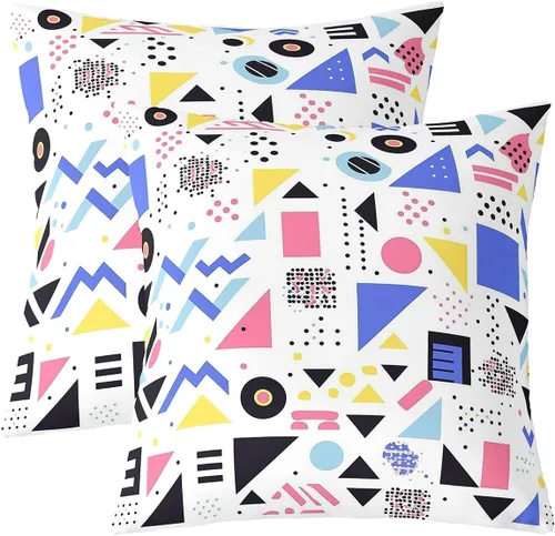 Vista 16 de Juego de 2 fundas de almohada retro de los años 80 de 16 x 16 pulgadas, fundas de almohada geométricas abstractas, diseño urbano moderno, círculos