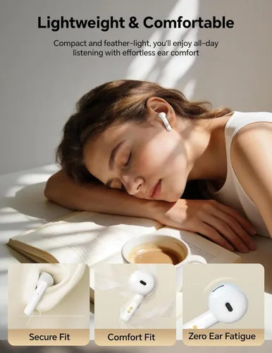 Vista 4 de Auriculares Bluetooth inalámbricos verdaderos: auriculares Bluetooth ultraligeros para comodidad durante todo el día, auriculares TWS impermeables