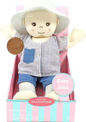 Vista 6 de Madame Alexander Muñeca de tela Baby Alex de 12 pulgadas, tono de piel oscuro