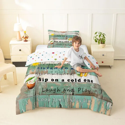 Juego de edredón de verano con reglas de la piscina, ropa de cama rústica de granja, tamaño individual para niños, adolescentes y adultos, juegos de