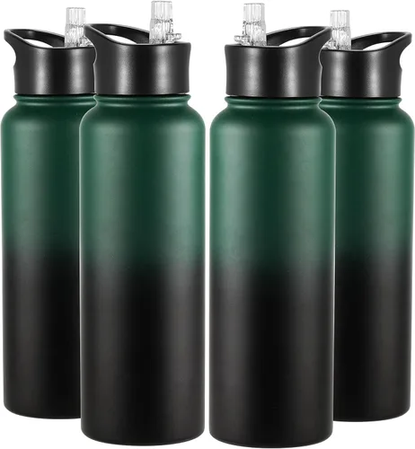 Vista 77 de Botella de agua aislada de 24 onzas con tapa con popote, botella de agua de metal de acero inoxidable con popote y tapa de boca ancha, botella