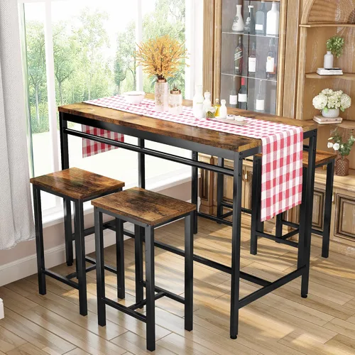 Vista 57 de DKLGG Juego de mesa de comedor para 4, mesa de cocina moderna y sillas para 4 tapas de madera y patas de metal ajustables, juego de mesa de comedor