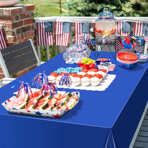 Vista 7 de 3 Pack 4th of July Tablecloths, Red White and Blue Disposable Plastic Tablecloth, Rectangle Table Cover for Independence Day Memorial Day Veterans