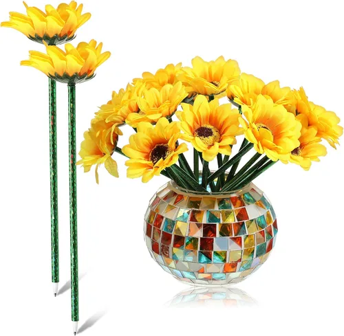 Chinco 16 bolígrafos de girasol, flores artificiales, bolígrafos creativos de tinta de gel de girasol de 0.028 in, bolígrafo de escritura de flores