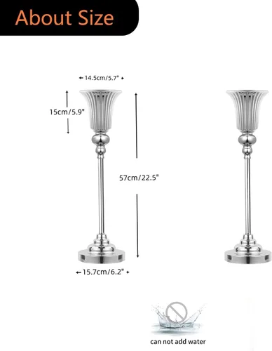 Vista 5 de Jarrón plateado para decoración de mesa de centro de mesa, jarrones de 22.4 pulgadas de alto para centros de mesa, centros de mesa de boda
