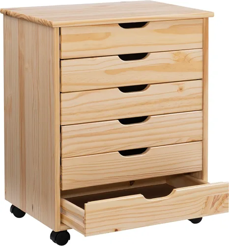 Vista 15 de Linon - Productos de decoración para el hogar Corinne, carro rodante ancho de seis cajones, natural