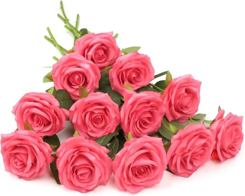 Vista 34 de LVEFIT Flores Artificiales de Rosa Rosas Polvorientas Flores de Seda 12 piezas con Rosas de Seda de Tallo Largo Ramo para Boda, Ducha Nupcial