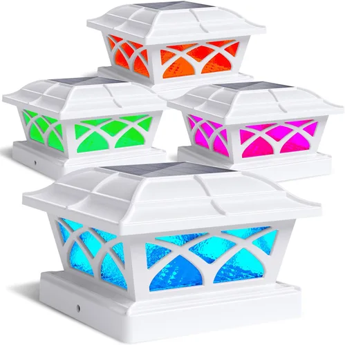 Vista 22 de SIEDiNLAR - Faroles solares para exteriores con casquillo de poste de vidrio, 2 modos de color, 8 luces LED para postes de 4x4, 5x5, 6x6 pulgadas