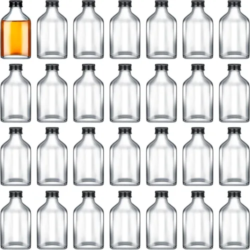 Vista 11 de Patelai 16 botellas de vidrio pequeñas de 3.4 fl oz con tapas a granel de 3.4 onzas, botellas de licor vacías, botellas de alcohol vacías, regalo