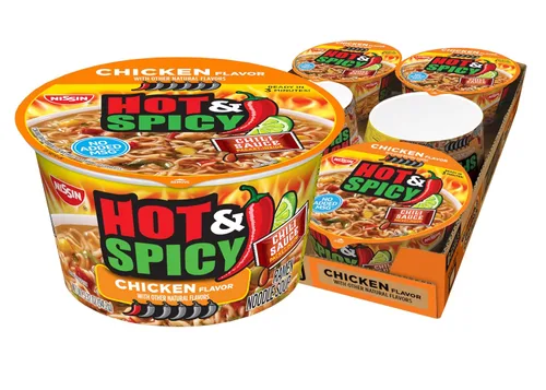 Nissin Sopa de fideos ramen caliente y picante, pollo, 3.32 onzas (paquete