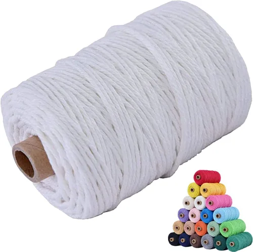 Vista 29 de Cordón de algodón para macramé 3mm x 109 yardas, cuerda de macramé natural color beige, suministros perfectos de algodón para macramé, para hacer