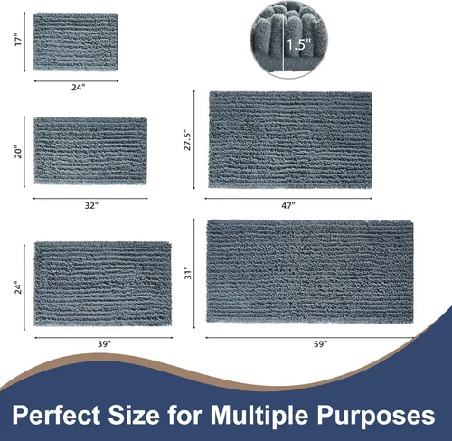 Vista 89 de FLOLEOPA Alfombras de baño de microfibra suave y esponjosa, tapetes de baño absorbentes, antideslizantes, lavables a máquina y de secado rápido