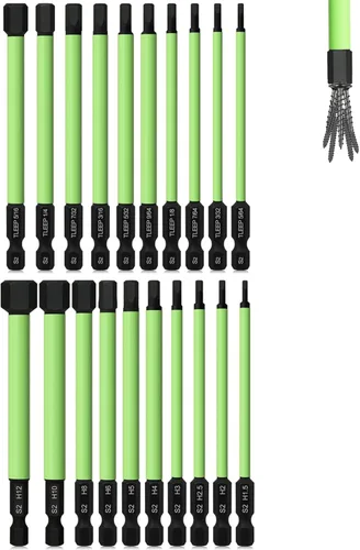 Vista 10 de SAE 4" Largo 10 Piezas 1/4" Brocas de Llave Allen con Cabeza Hexagonal, Juego de Puntas de Destornillador Magnético de 5/64" a 5/16" para Tornillos