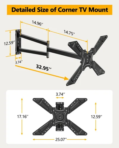 Vista 8 de FORGING MOUNT Soporte de pared para TV de esquina de movimiento completo para televisores de 32 a 75 pulgadas con capacidad para 110 libras, brazo