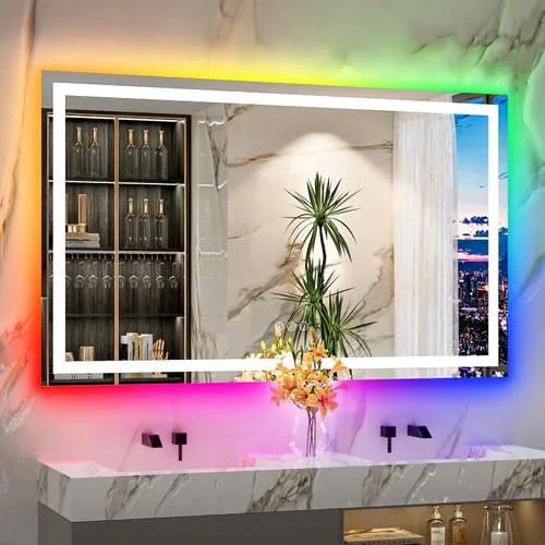 Vista 92 de Espejo de baño LED de 20 x 30 pulgadas con luces delanteras y retroiluminadas, espejo de tocador iluminado para pared de baño con 3