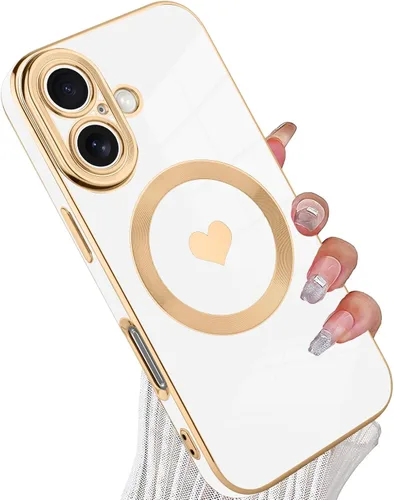 Vista 74 de tharlet Funda Magnética para iPhone 11 [Compatible con Magsafe] Lindo Corazón de Amor de Lujo Chapado Borde Dorado Parachoques con Lente de Cámara