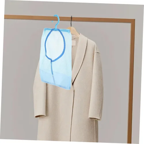 Vista 4 de YarNOW - Bolsa multiusos con percha, malla para lavandería, cesta de almacenamiento plegable para colgar, gancho para ropa y toalla (azul)