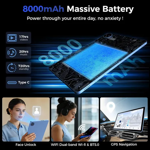 Vista 7 de Suicoey Tablet Android 15 de 11 pulgadas 2026 con teclado, 24 GB de RAM + 256 GB de ROM, 2 TB Expand, Octa-core, 8000mAh, 5+13MP, 2.4G y 5G WiFi