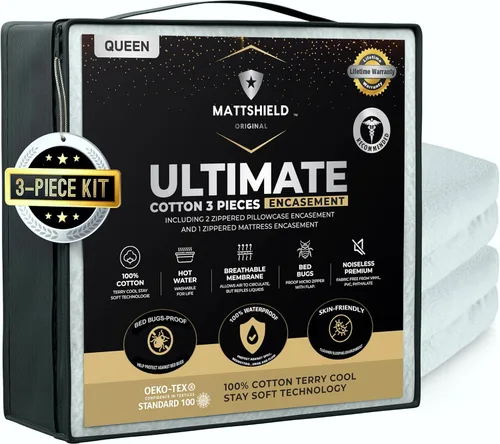 Vista 16 de MATTSHIELD Ultimate - Juego de 3 piezas, funda de colchón a prueba de chinches, tamaño individual XL, parte superior 100% algodón + 2 protectores