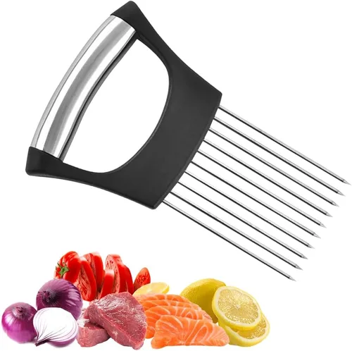 Soporte de cebolla de acero inoxidable, nuevo soporte para verduras para rebanar, multifuncional para frutas y verduras, herramienta para carne,