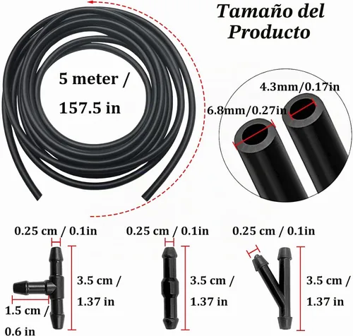 Vista 2 de Manguera de lavado de parabrisas, kit de reparación de parabrisas, 2 mangueras de líquido de lavadora de 4M con 24 conectores de manguera