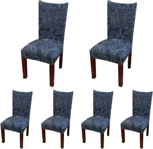 Vista 5 de SoulFeel 4 fundas elásticas de spandex suave ajustables para sillas de comedor con patrón impreso, funda protectora de asiento de silla de banquete