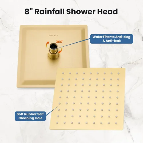 Vista 9 de Airuida Juego de grifo de ducha para baño, sistema de ducha de lluvia de 8 pulgadas, cabezal de ducha cuadrado de una sola función, 1 mango