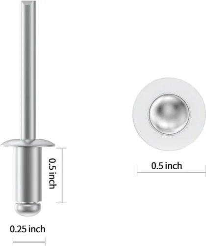 Vista 5 de VGBUY (65Pcs) 1/4" x 1/2" Remaches Ciegos de Aluminio, 6.3 x 12mm Remaches Pop, Remaches para Metal, Plata-(VG10113)