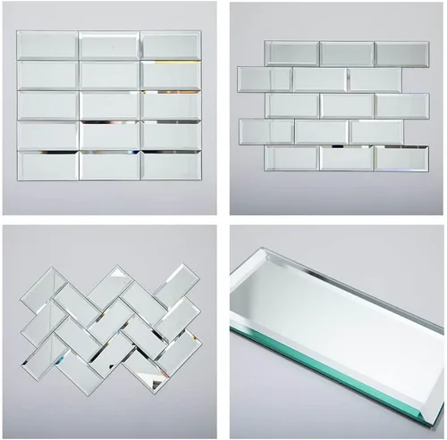 Vista 4 de Azulejos de espejo para despegar y pegar, azulejos de espejo biselado de 3 x 6 pulgadas para pared de cocina, baño, 40
