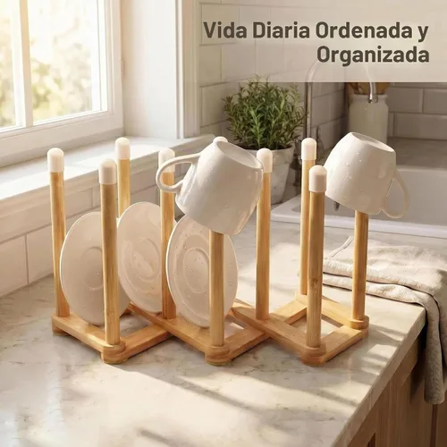 Vista 4 de Estante de secado retráctil de bambú para botellas y platos, soporte para escurridor de botellas de agua deportivas y tazas, estante de secado