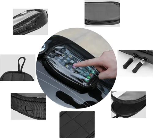 Vista 3 de X AUTOHAUX Bolsa Universal Magnética de 7 Pulgadas para Tanque de Moto, Funda para Teléfono, Maletín de Asiento de Falso Cuero Impermeable