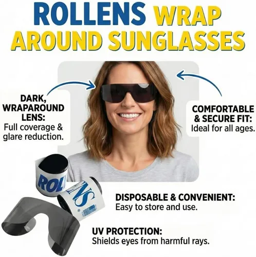 Vista 3 de Rollens Post Mydriatic - Gafas de sol desechables enrollables con 100% protección UV (50 unidades) - Fabricado en los Estados Unidos