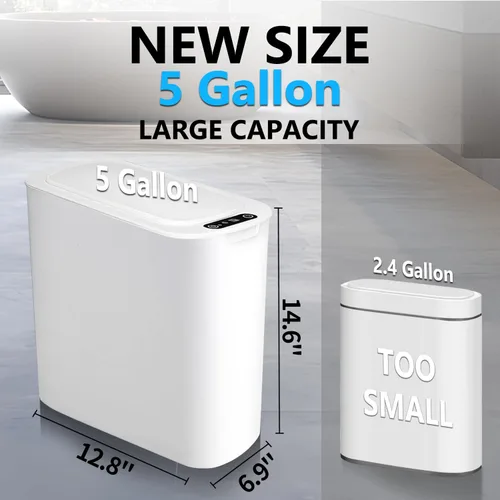 Vista 3 de TIPGO Bote de basura de baño de 5 galones con sensor de movimiento y tapa, cubo de basura automático sin contacto, cesta de basura inteligente