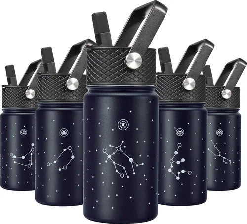 Vista 48 de BJPKPK Botella de agua con tapa con pajilla, botella de agua aislada de 15 onzas, botellas de agua de metal de acero inoxidable, termo reutilizable