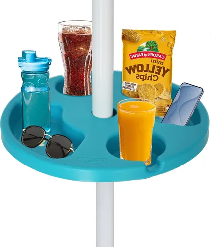 Vista 9 de AMMSUN Bandeja de mesa para sombrilla de playa de 13 pulgadas para playa, patio, jardín, piscina con portavasos, compartimentos para aperitivos