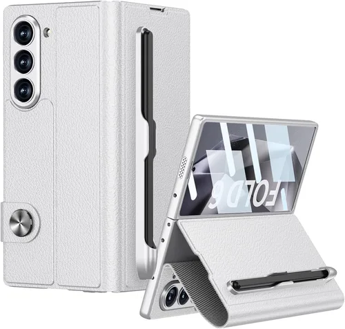 Vista 19 de DOOTOO - Funda para Samsung Galaxy Z Fold 6 con soporte de anillo, Z Fold6 S Pen con soporte y cubierta deslizante para cámara y protector de A-azul