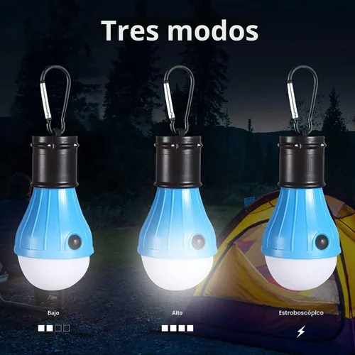Vista 4 de Linterna LED para tienda de campaña, bombilla de emergencia portátil impermeable para exteriores, funciona con pilas, con gancho de clip, súper