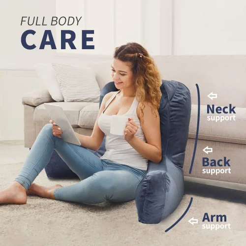 Vista 4 de Neustern Double Semicircle Design backrest Reading Pillow for Sitting in Bed-Large Adult Backrest Lounge Cushion with Arms, Side Pocket and Back