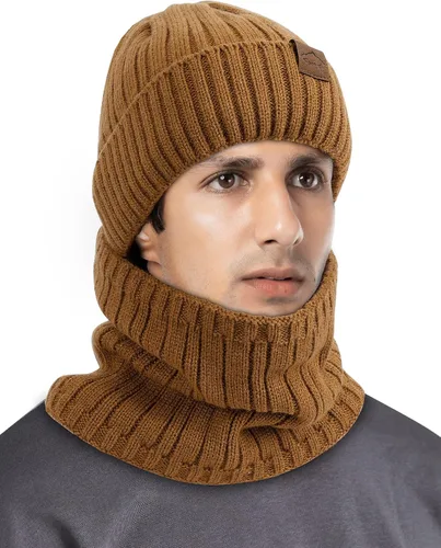 TOTOOSE Gorro de invierno con bufanda de gorro cálido forro polar de punto, gorro de calavera, calentador de cuello, gorros acanalados con puños