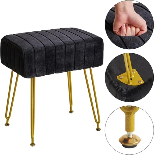 Vista 6 de IBUYKE Reposapiés de terciopelo rectangular, otomano, silla de tocador de maquillaje, mesa auxiliar, asiento de mesa de tocador, puf para sofá, Negro