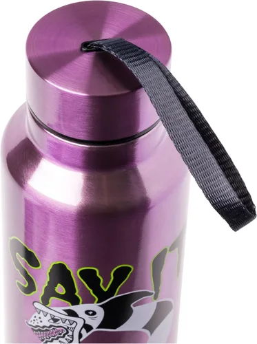 Vista 4 de Silver Buffalo Beetlejuice - Botella de agua de acero inoxidable con correa "Say it Three Times" con gusano de arena, 27 onzas