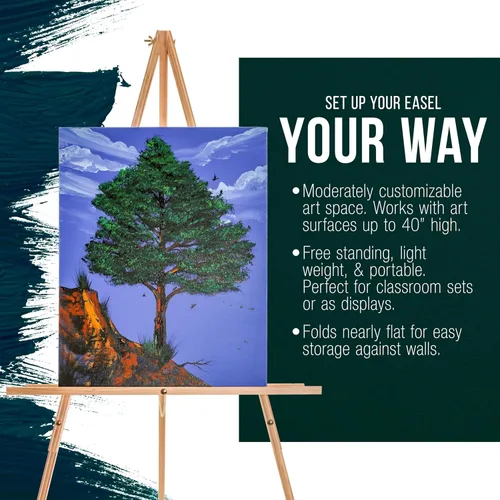 Vista 4 de US Art Supply Torrey caballete con trípode de madera, 64 pulgadas de alto x 27.5 pulgadas de ancho, para artista, con cadena ajustable (1 caballete)