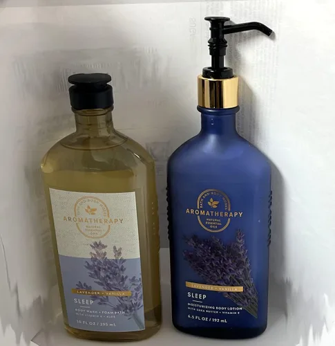 Bath & Body Works Aromatherapy Sleep - Loción corporal de lavanda + vainilla, 6.5 onzas líquidas + gel de baño corporal y baño de espuma, 10 onzas