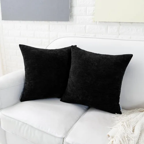 Vista 2 de HWY 50 Fundas de Almohadas Decorativas para Sofá 16 x 16 Pulgadas Juego de 2 Felpilla Suave Negro Sólido Fundas de Cojines para Sofá, Sala de Estar
