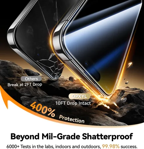 Vista 4 de Opxyl Protector de pantalla de privacidad de vidrio 9H+ para iPhone 15 Pro Max [Protección confiable de privacidad de 25°]