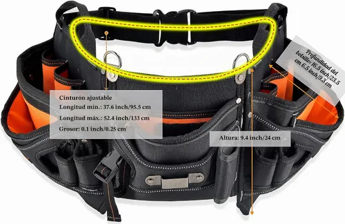 Vista 8 de WELKINLAND Cinturón de herramientas de carpintero de 18 bolsillos - Bolsa de herramientas para construcción y HVAC para hombres